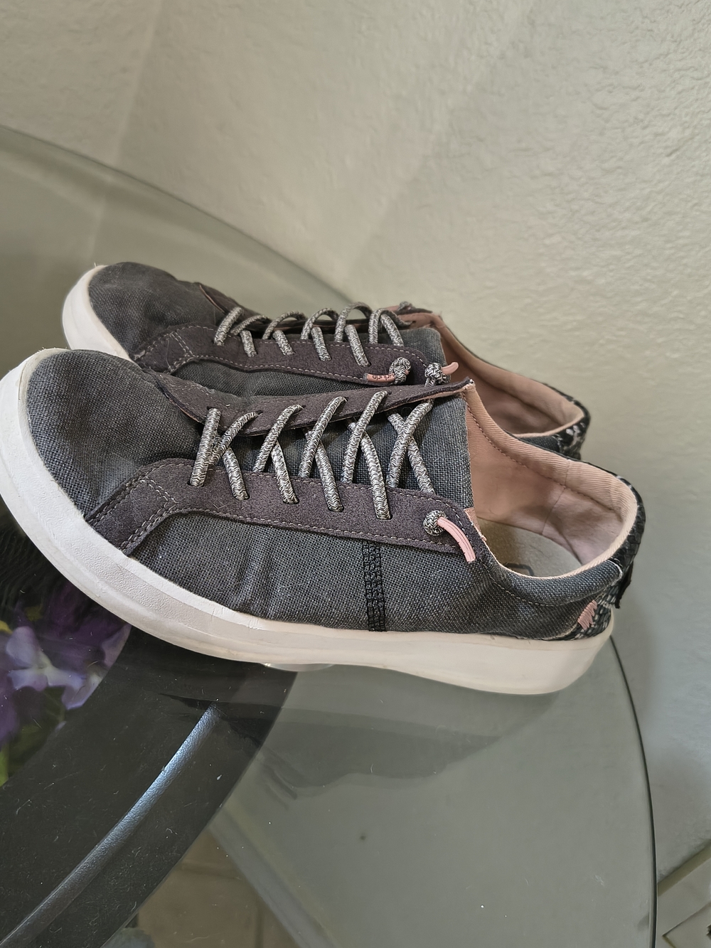 Hey Dude Gray Canvas Sneakers with Pink Accents